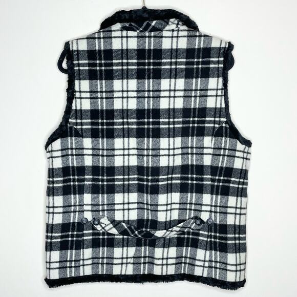 WOOLRICH black & white preppy plaid wool blend full zip vest size large fall - Picture 3 of 6